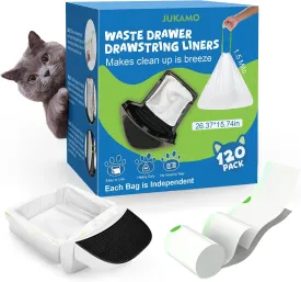 120 Pack Litter Box Robot 3 and 4 Waste Bags, 1.5 Mils Thick Drawstrings Closure Cat Litter Box Bags Liners Compatible with Automatic Self-Cleaning Robot, Replacement Waste Drawer Liners