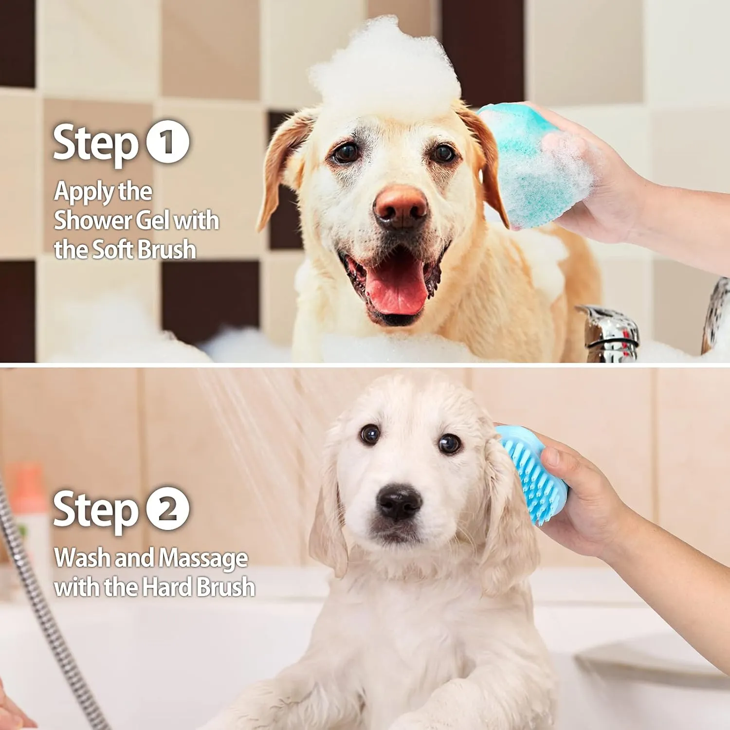 2Pack Dog Bath Brush | Soft Silicone Pet Shampoo Massage Dispenser Grooming Shower Brush for Dogs and Cats
