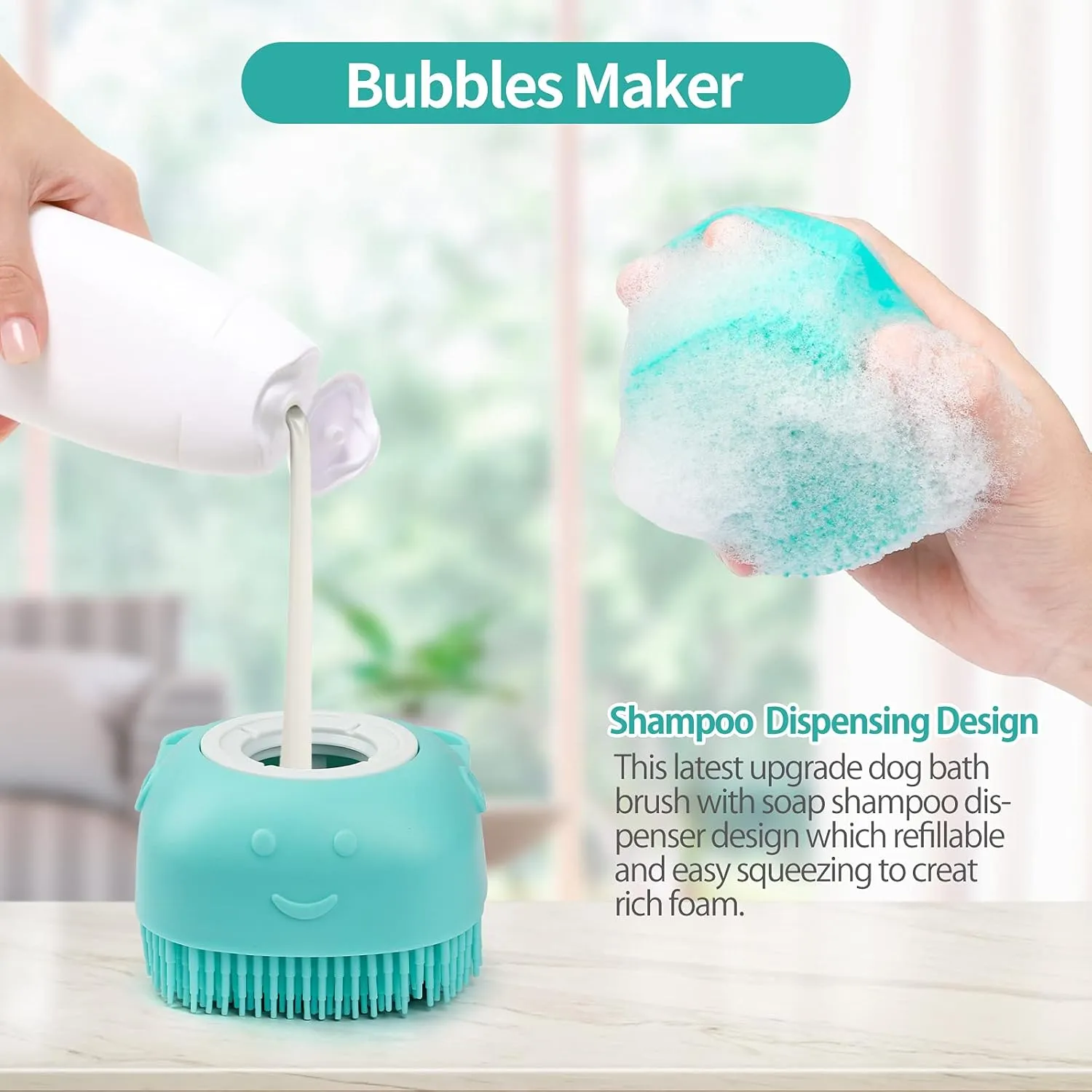 2Pack Dog Bath Brush | Soft Silicone Pet Shampoo Massage Dispenser Grooming Shower Brush for Dogs and Cats