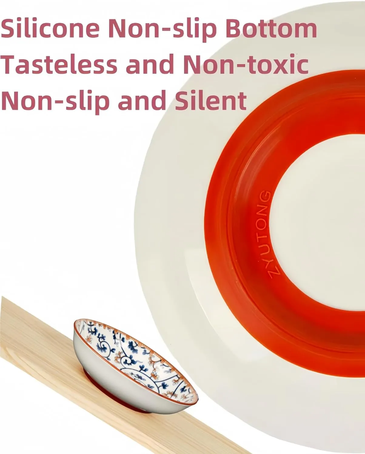 5.5" Whisker Fatigue Ceramic Cat Bowl - Shallow Cat Food Dish, Cute Flat Kitten Bowl, Small Wide Cats Plates with Silicone Bottom, Non-Slip and Quiet