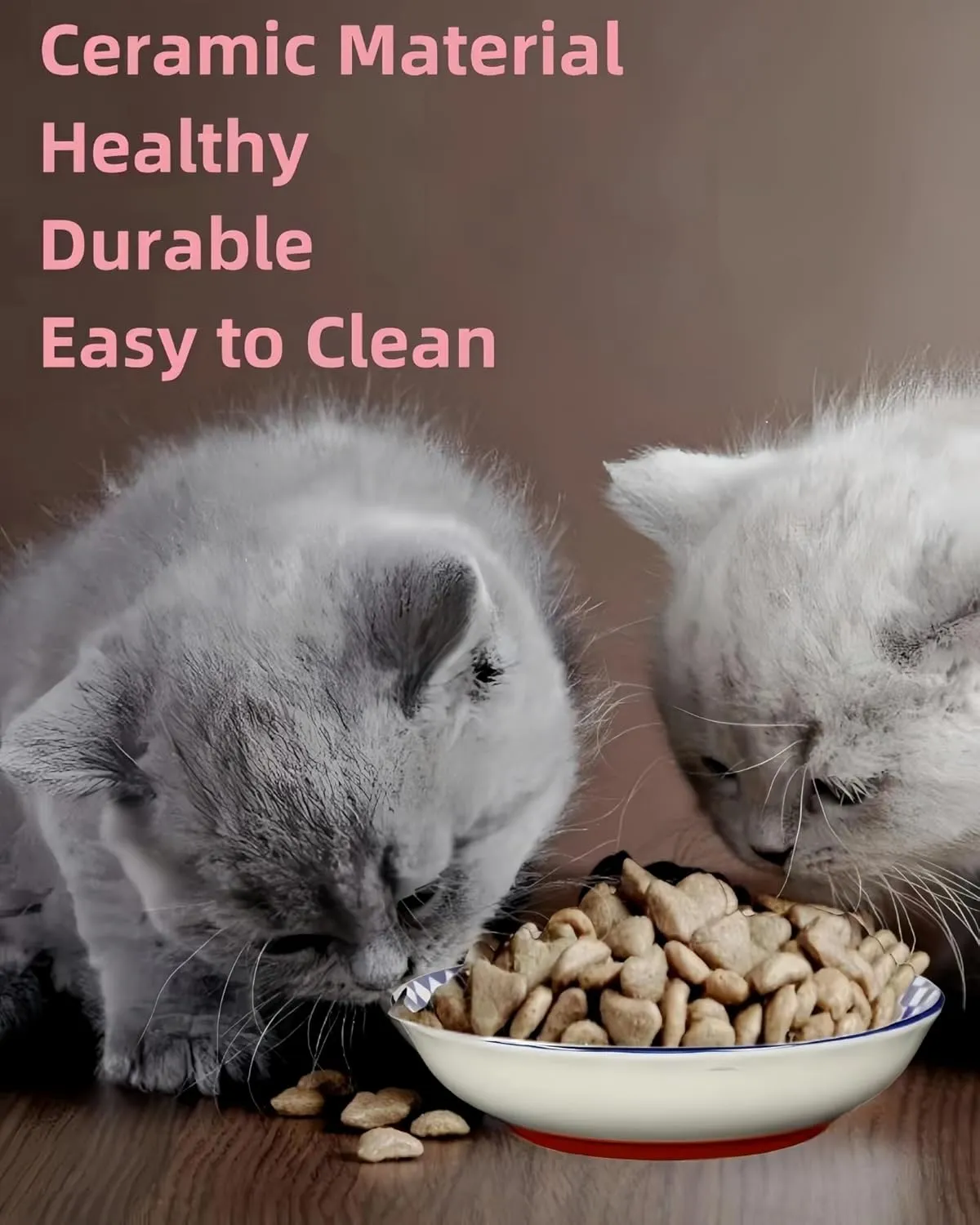 5.5" Whisker Fatigue Ceramic Cat Bowl - Shallow Cat Food Dish, Cute Flat Kitten Bowl, Small Wide Cats Plates with Silicone Bottom, Non-Slip and Quiet