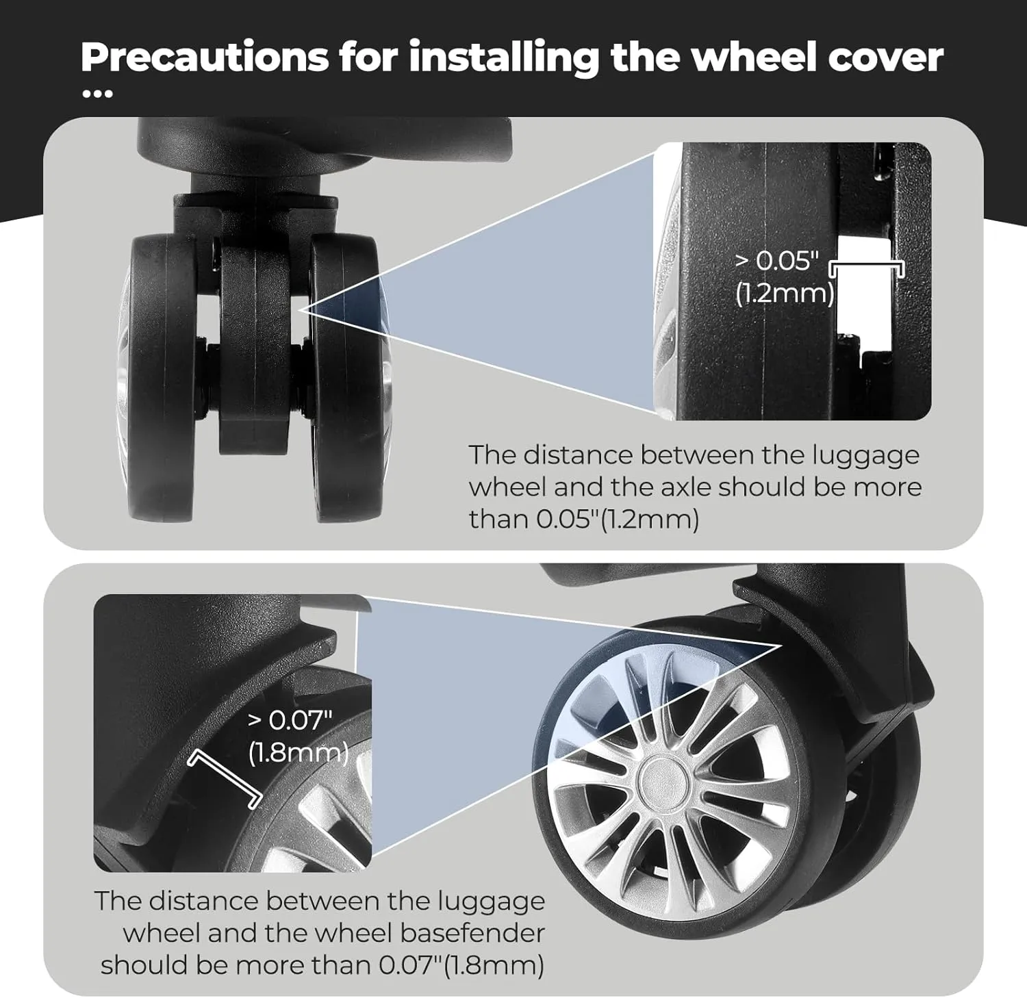 8 Pcs Upgrade Luggage Wheel Covers, Carry On Luggage Suitcases,Wear-Resistant, Anti-Noise, Silicone Wheel Protective Covers for 2-2.4" Spinner Wheel,Essential Travel Accessories (Black)