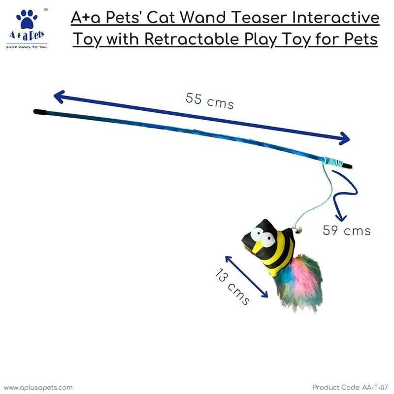 A a Pets' Cat Wand Nemo Teaser Interactive Toy with retractable attached  Fish (Black/Yellow)