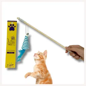 A a Pets' Cat Wand Teaser Interactive Toy with Retractable Feather Cone - Blue