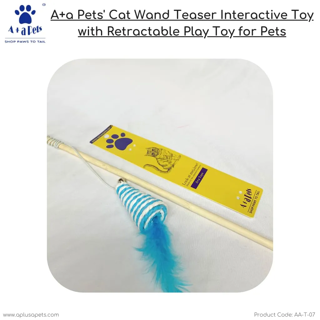 A a Pets' Cat Wand Teaser Interactive Toy with Retractable Feather Cone - Blue