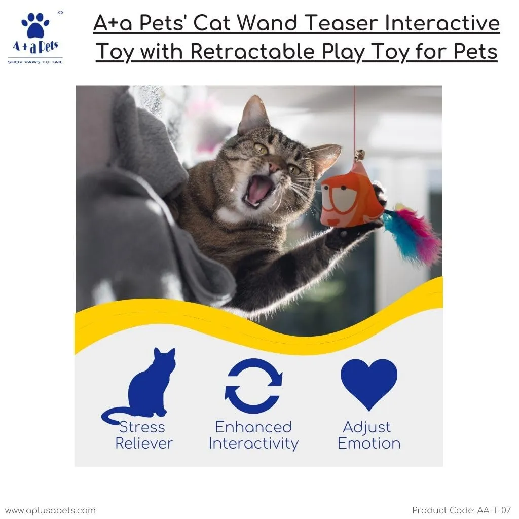 A a Pets' Cat Wand Teaser Interactive Toy with Retractable Feather Cone - Green