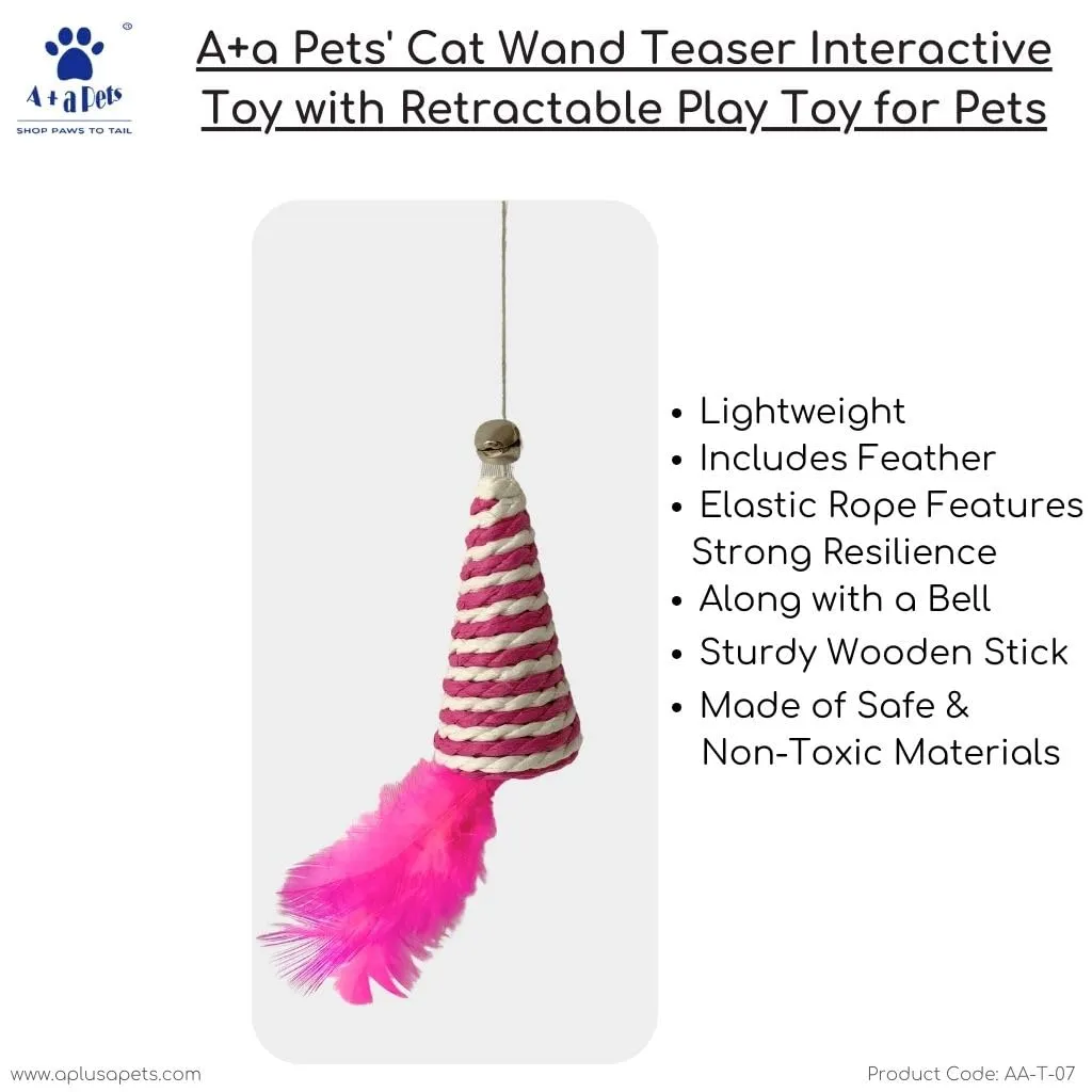 A a Pets' Cat Wand Teaser Interactive Toy with Retractable Feather Cone - Green