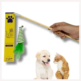 A a Pets' Cat Wand Teaser Interactive Toy with Retractable Feather Cone - Green