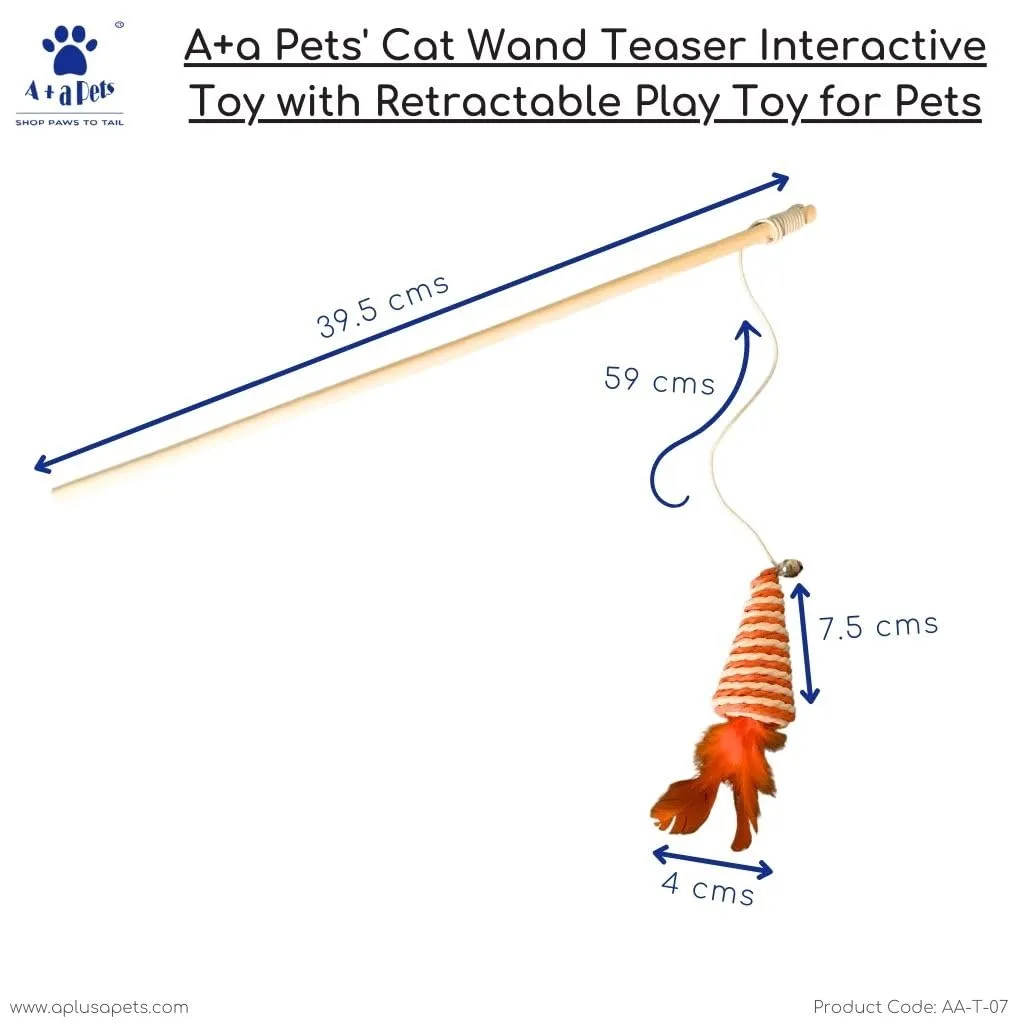 A a Pets' Cat Wand Teaser Interactive Toy with Retractable Feather Cone - Green