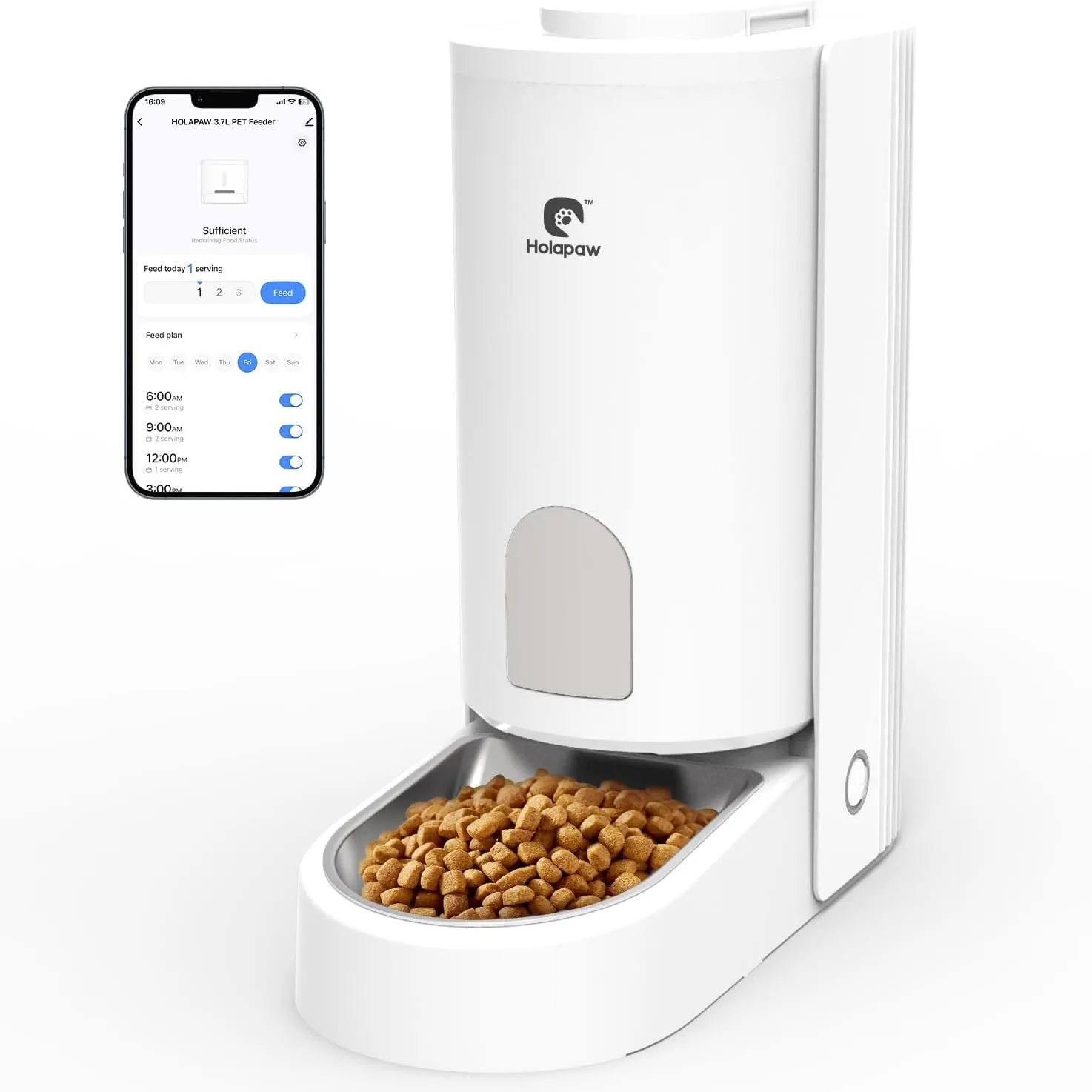 Automatic Cat Feeder, 3.7L Timed Cat Food Dispenser, WiFi Pet Feeder with APP Control for Remote Feeding Dry Food, 1-10 Meals per Day for Small Dog Kitten Indoor, Detachable for Easy Clean