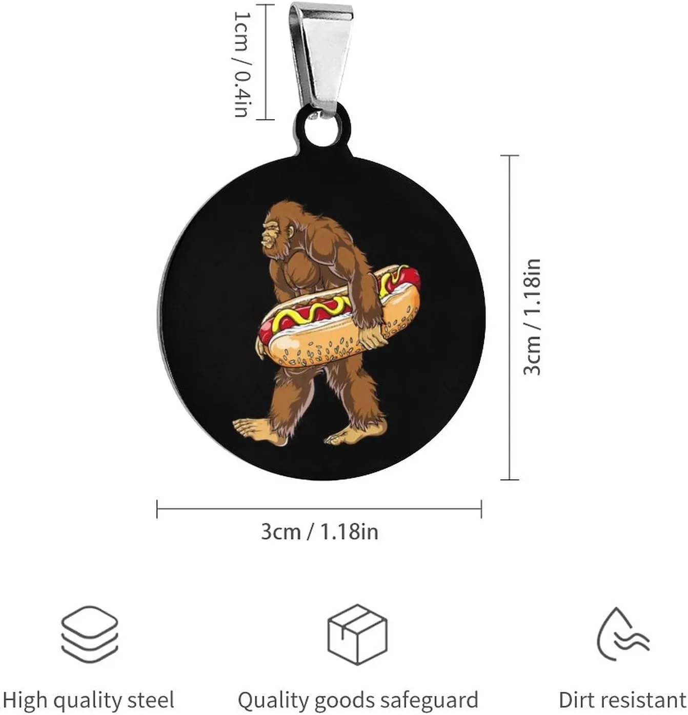 Bigfoot Carrying Hotdog Stainless Steel Pet ID Tags Personalized Dog and Cat Tags Cute Collar Tags Circular