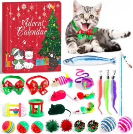 Cat Advent Calendar 2024, 24 Days Cat Toy Countdown Calendar Christmas Toys for Kitten with Catnip Toys, Mice, Cat Feather Teaser and Ball Bells Xmas Gifts for Cat Lovers