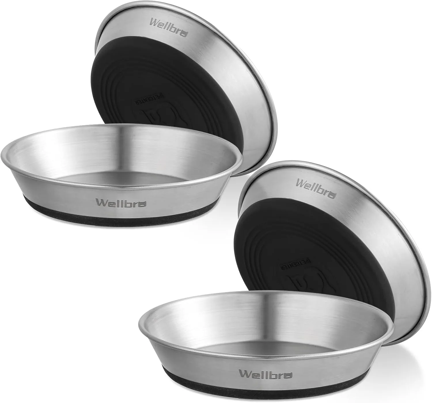 Cat Bowls, 4 Pcs Stainless Steel Cat Bowls for Food and Water, Whisker Fatigue Shallow Non-Slip Cat Dishes Plates for Small Dog Puppies Cats