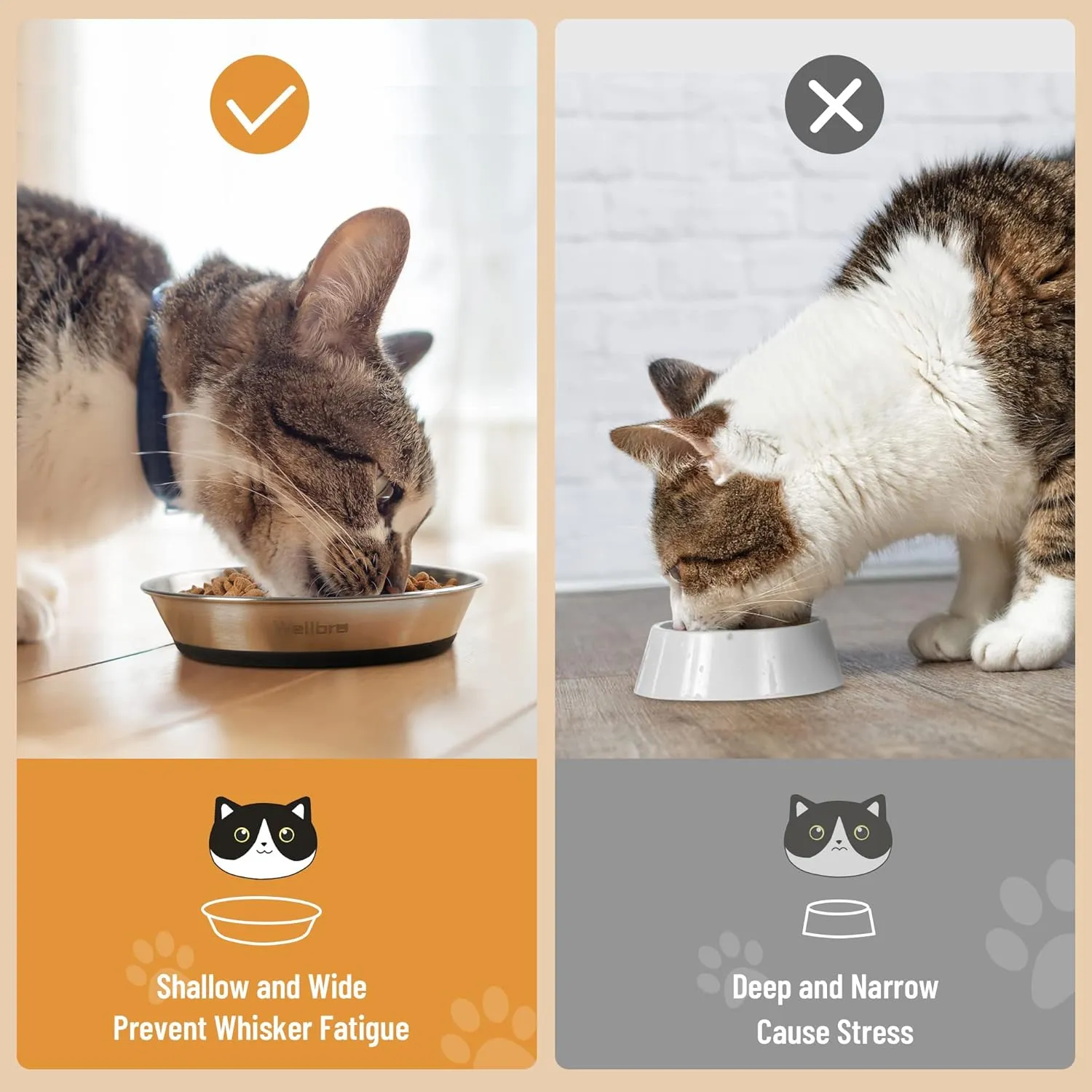 Cat Bowls, 4 Pcs Stainless Steel Cat Bowls for Food and Water, Whisker Fatigue Shallow Non-Slip Cat Dishes Plates for Small Dog Puppies Cats