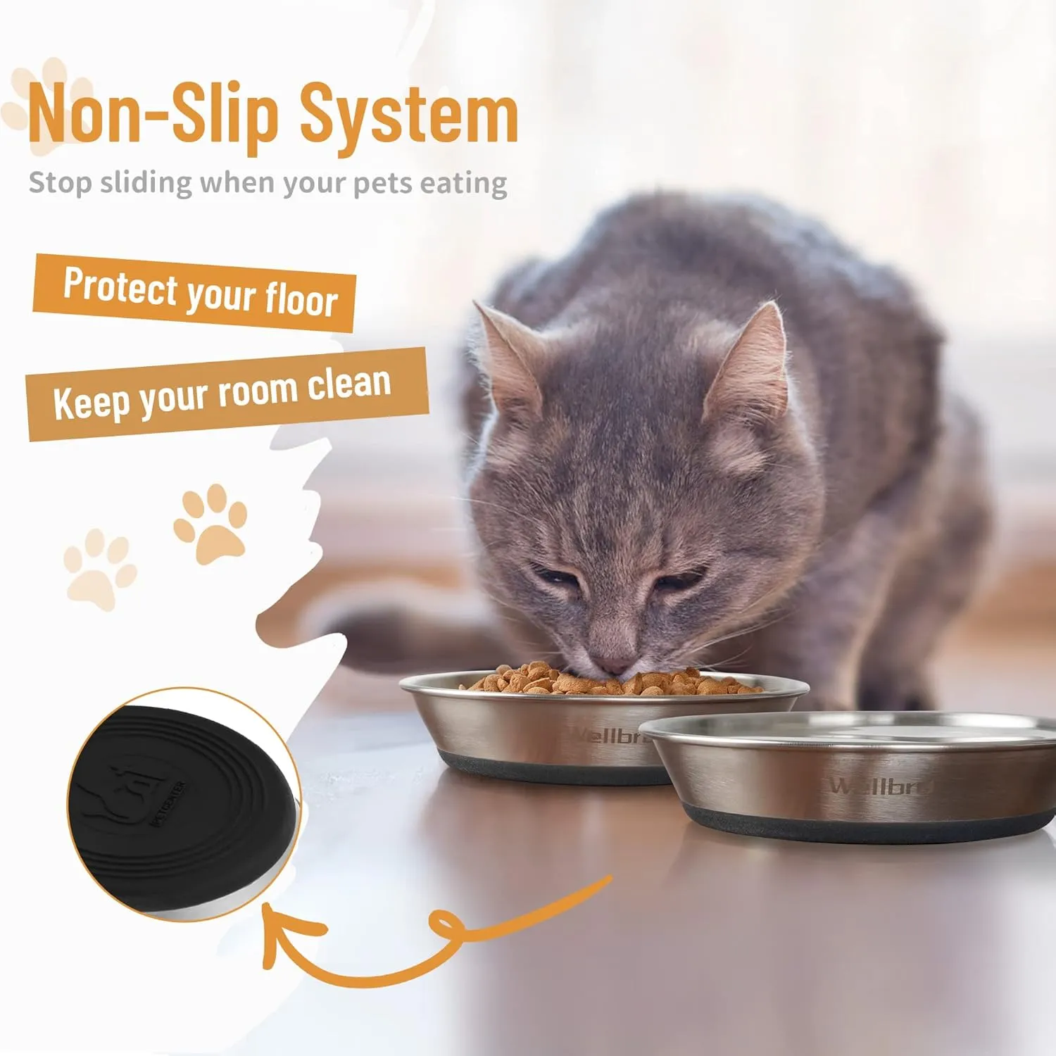 Cat Bowls, 4 Pcs Stainless Steel Cat Bowls for Food and Water, Whisker Fatigue Shallow Non-Slip Cat Dishes Plates for Small Dog Puppies Cats