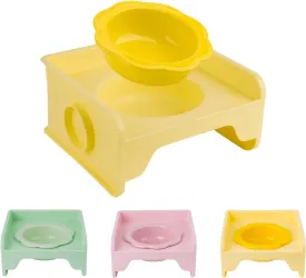 Cat Bowls Elevated Whisker Friendly, Cat Food Bowls for Indoor Cats, Ceramic Shallow Cat Food Dishes, Non-Slip Raised Edge Plastic Feeding Bowl Stand, Catch Water, Food Mess, No Spill (Yellow)