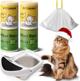Cat Litter Box Liners Ultrathick 26 x 16 inch Heavy Duty Drawstring Bags 40 CountCompatible with Litter Robot 3/4Scratch-Resistant, Leak Proof, Cat litter Box Waste Bags for Pet Kitty
