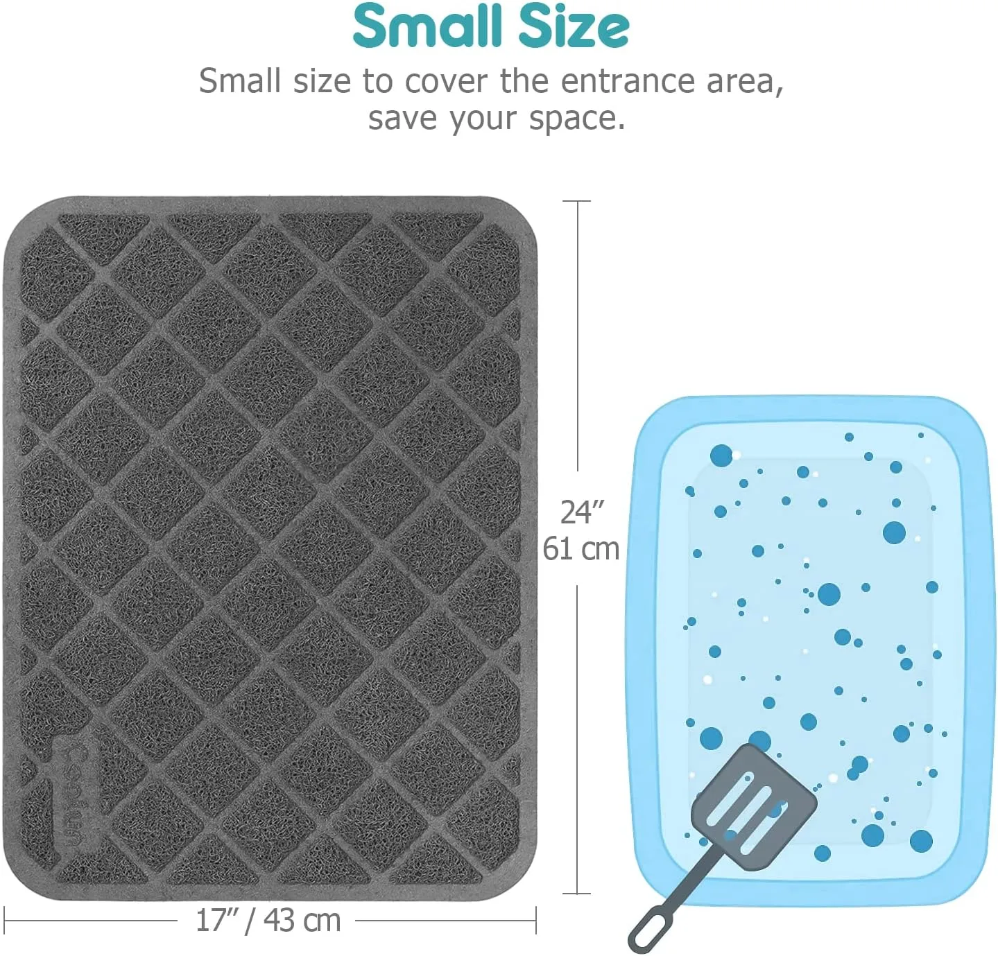 Cat Litter Mat Litter Trapping Mat, 24" x 17" Premium Durable PVC Grid Mesh with Scatter Control, Non-slip, Less Waste Cat Litter Box Mat, Soft on Kittys Paws, Urine Waterproof