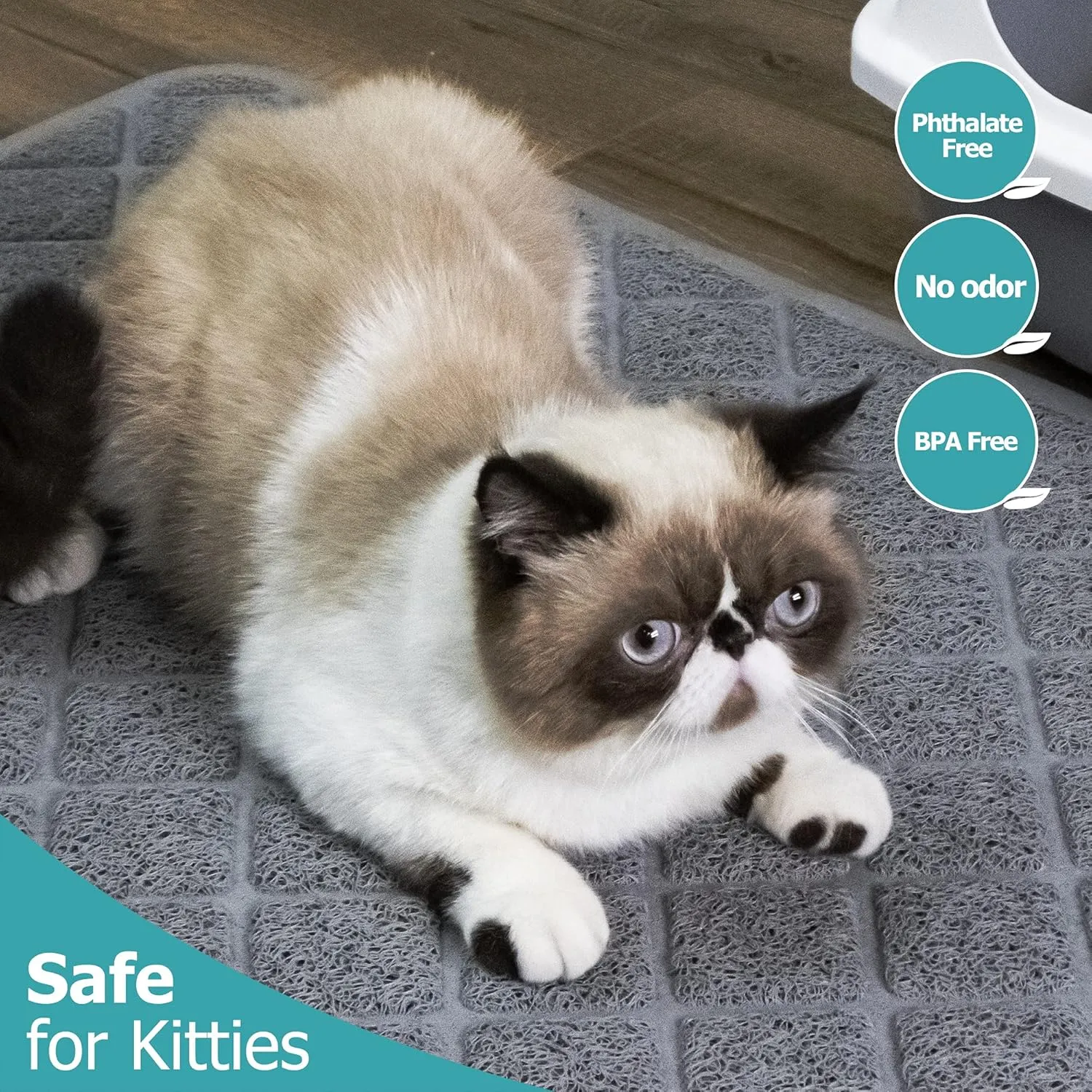 Cat Litter Mat Litter Trapping Mat, 24" x 17" Premium Durable PVC Grid Mesh with Scatter Control, Non-slip, Less Waste Cat Litter Box Mat, Soft on Kittys Paws, Urine Waterproof
