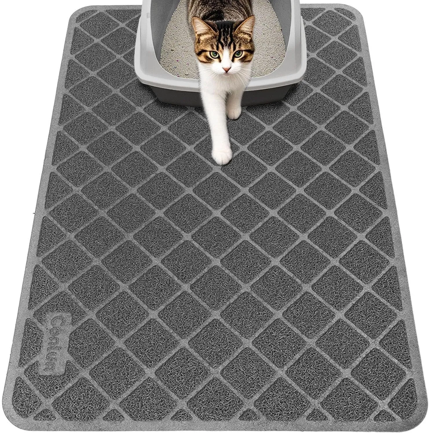 Cat Litter Mat Litter Trapping Mat, 24" x 17" Premium Durable PVC Grid Mesh with Scatter Control, Non-slip, Less Waste Cat Litter Box Mat, Soft on Kittys Paws, Urine Waterproof