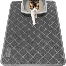Cat Litter Mat Litter Trapping Mat, 24" x 17" Premium Durable PVC Grid Mesh with Scatter Control, Non-slip, Less Waste Cat Litter Box Mat, Soft on Kittys Paws, Urine Waterproof