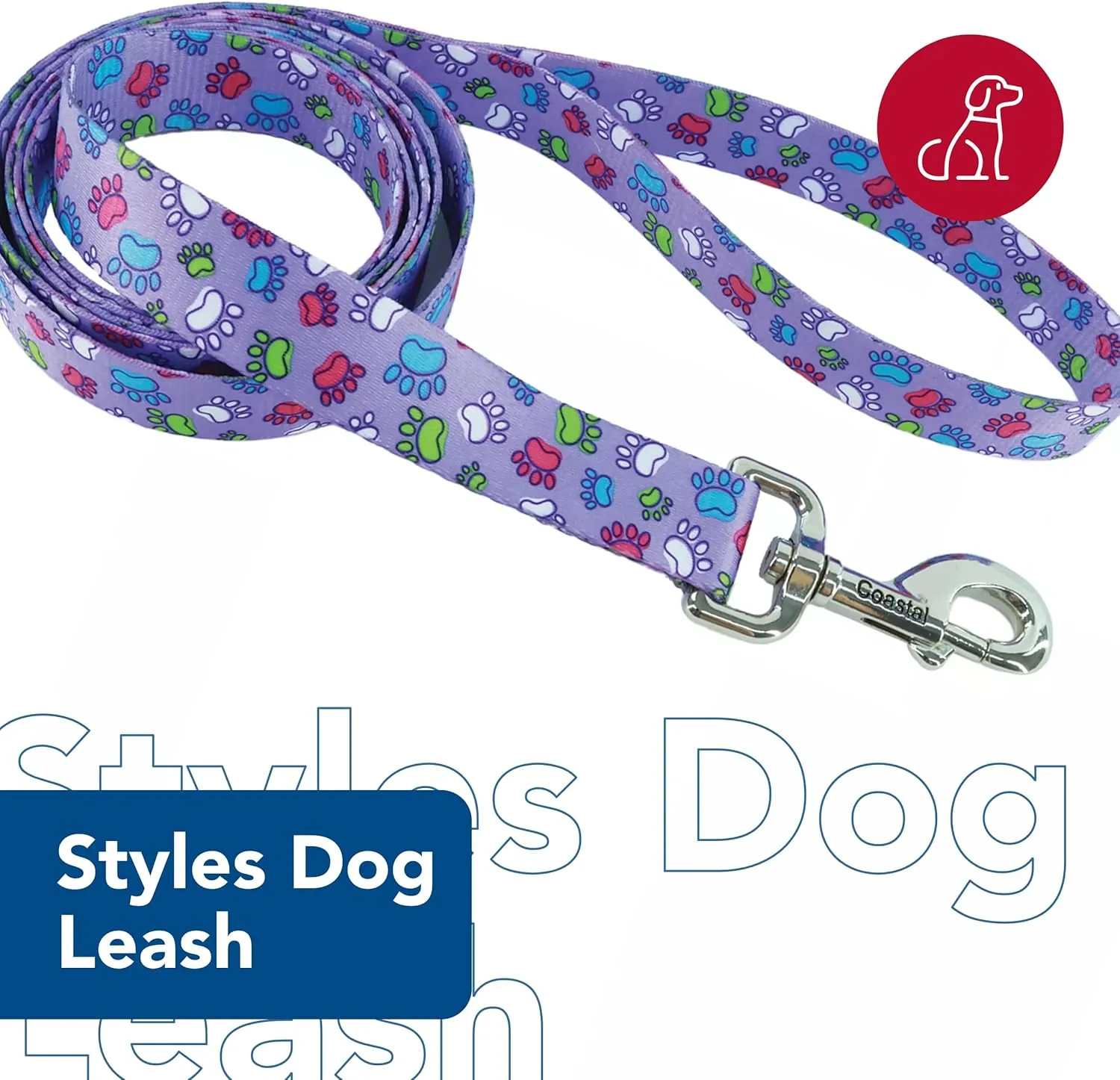Coastal - Styles Dog Leash - Vibrant and Trendy Dog Leash - Purple Special Paw Print - 3/8 x 6