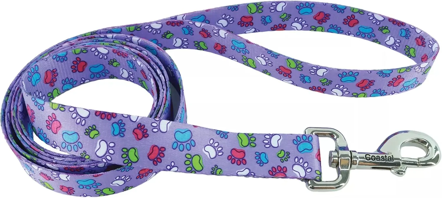 Coastal - Styles Dog Leash - Vibrant and Trendy Dog Leash - Purple Special Paw Print - 3/8 x 6