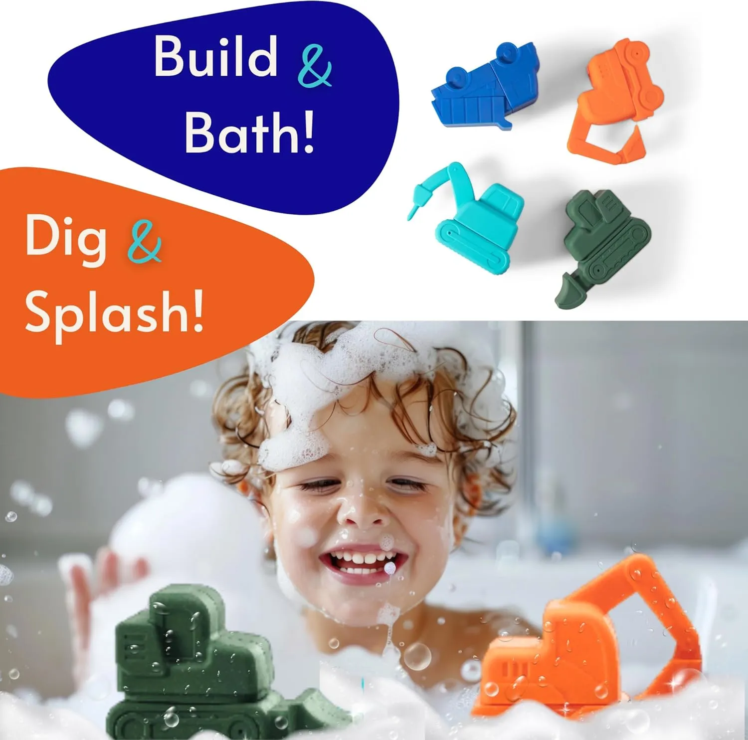 Construct Crew by Toy Appetit: Non-Toxic, Mold-Free Silicone Bath Toys for Babies 6-12 Months
