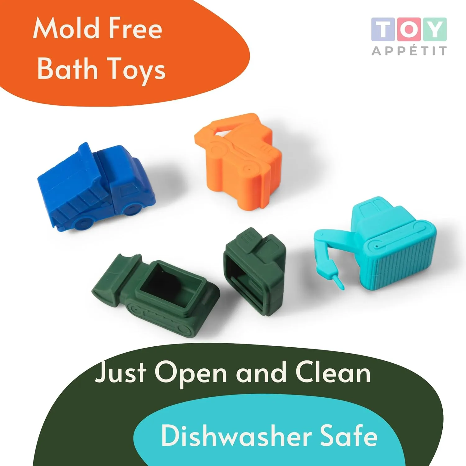 Construct Crew by Toy Appetit: Non-Toxic, Mold-Free Silicone Bath Toys for Babies 6-12 Months