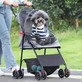 Coziwow 4 Wheels Pet Stroller, Foldable Puppy Stroller with Weather Cover, and Storage Basket for Small Medium Dogs and Cats, Black   Gray