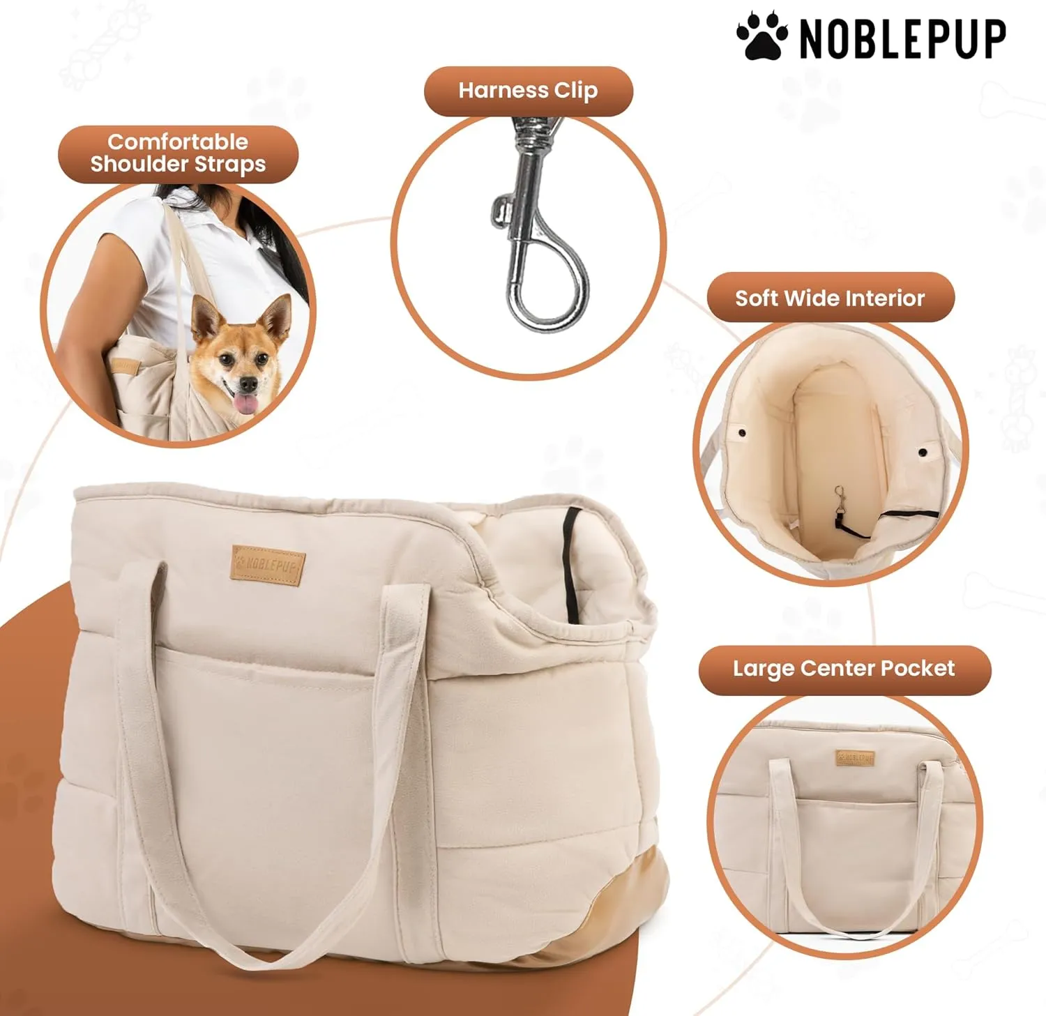 Cozy Plush Dog Purse Carrier for Small Dogs - Dog Carrier Purse with Secure Harness Clip, Dog Tote Bag for Small Dogs and Puppies - White
