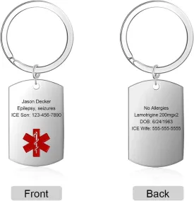 Custom Medical Alert Keychain Engraved Medical ID Tag Emergency Alert Keychain for Men & Women Medical Alert Keyring
