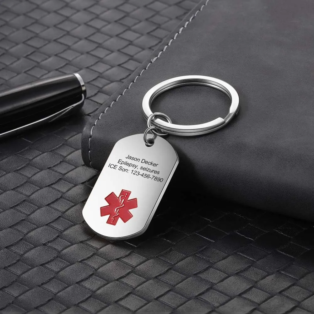 Custom Medical Alert Keychain Engraved Medical ID Tag Emergency Alert Keychain for Men & Women Medical Alert Keyring