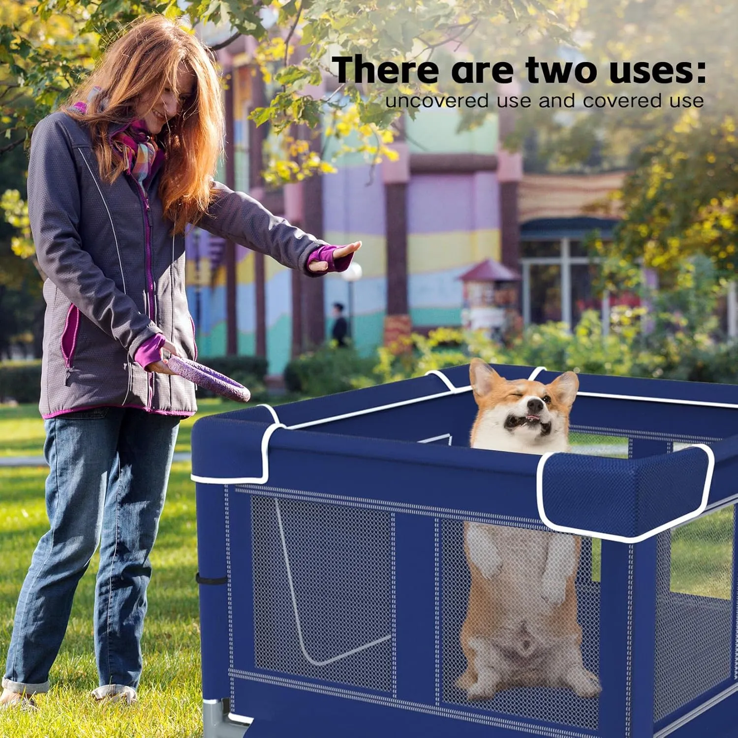Dog Playpen 42  42 Inch, Puppy PlayPen with Gate for Puppies, Cat, Small and Medium Dogs, Pet PlayPen with Roof for Outdoors & Indoors, Thickened Fabric, Safe & Sturdy Dog Fence