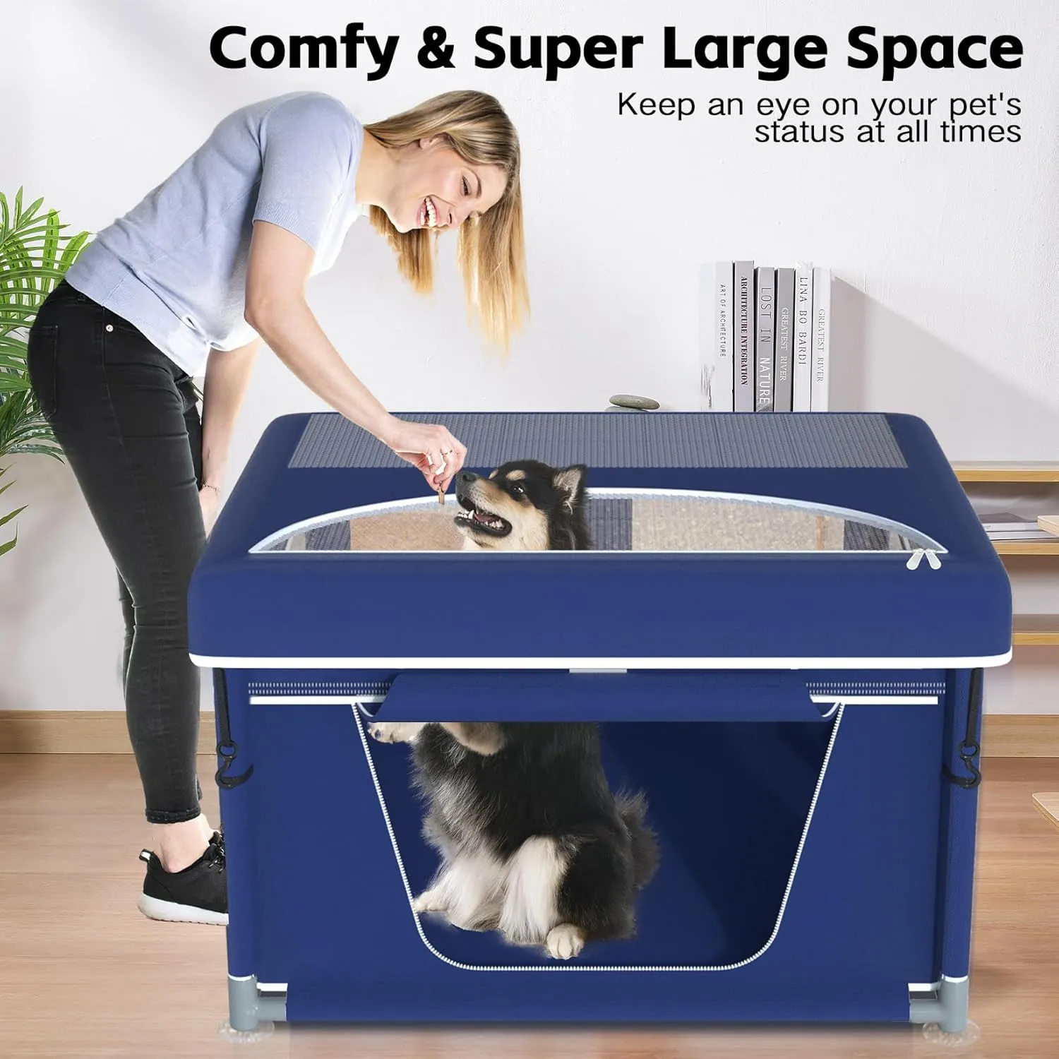 Dog Playpen 42  42 Inch, Puppy PlayPen with Gate for Puppies, Cat, Small and Medium Dogs, Pet PlayPen with Roof for Outdoors & Indoors, Thickened Fabric, Safe & Sturdy Dog Fence