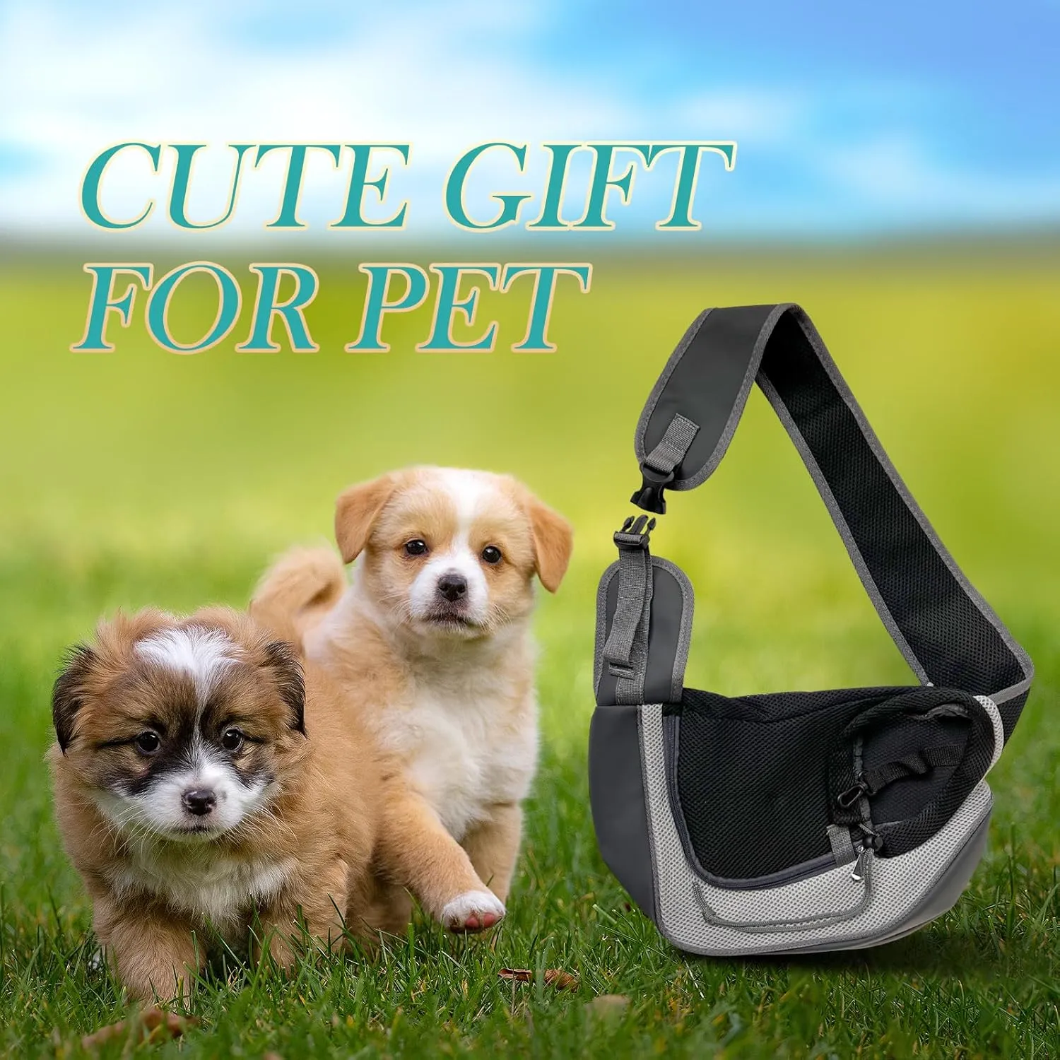 Dog Sling Carrier Pet Puppy Sling Bag Small Dogs Cats Carrier Hand Free Dog Satchel Carrier for Outdoor Travel, Medium, Grey