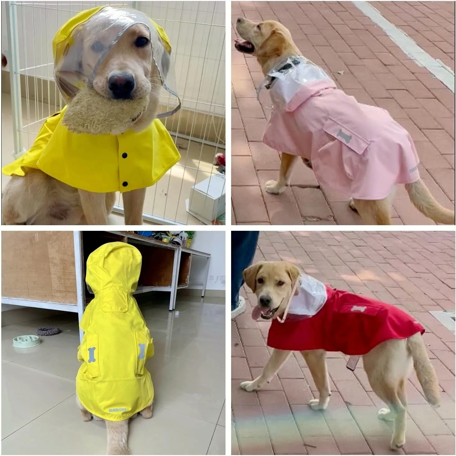 Dog Waterproof Raincoat with Poncho Hoodie, High Reflective Adjustable Yellow Pet Rain Jacket with Leash Hole for Small Medium and Large Dogs (Khaki, X-Small)