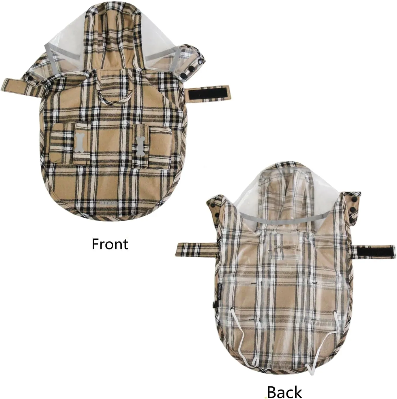 Dog Waterproof Raincoat with Poncho Hoodie, High Reflective Adjustable Yellow Pet Rain Jacket with Leash Hole for Small Medium and Large Dogs (Khaki, X-Small)
