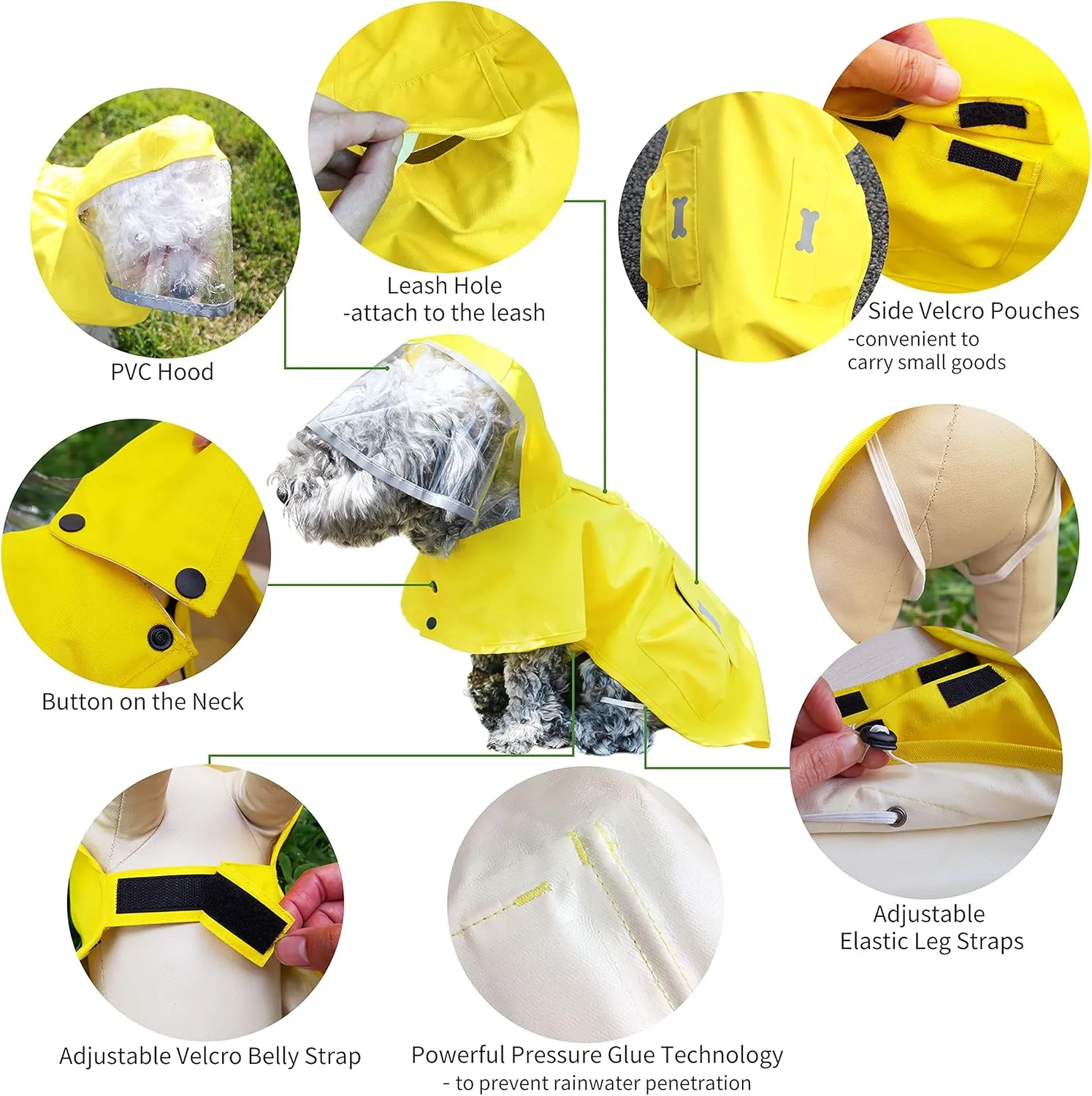 Dog Waterproof Raincoat with Poncho Hoodie, High Reflective Adjustable Yellow Pet Rain Jacket with Leash Hole for Small Medium and Large Dogs (Khaki, X-Small)