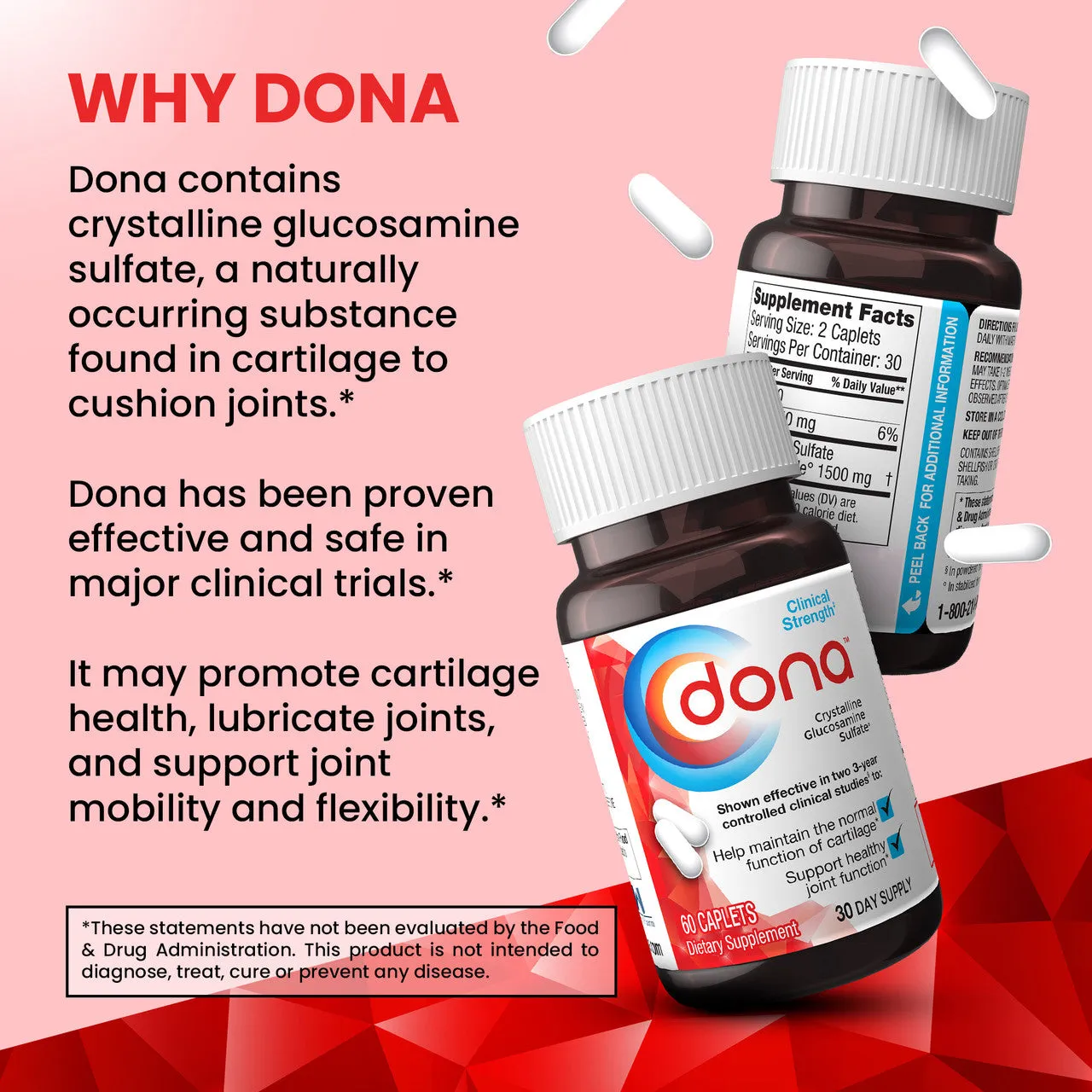 DONA Crystalline Glucosamine Sulfate Tablets 750mg 60 Count