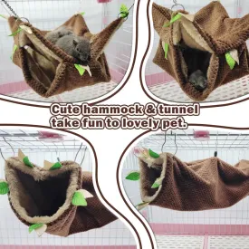 Ferret Rat Hammock Tunnel Toys Cage Accessories, Guinea Pig Hideout Tunnel, Warm Bed for Rat Ferret Guinea Pig Sleep Hide and Play (1.Hammock&Tunnel)