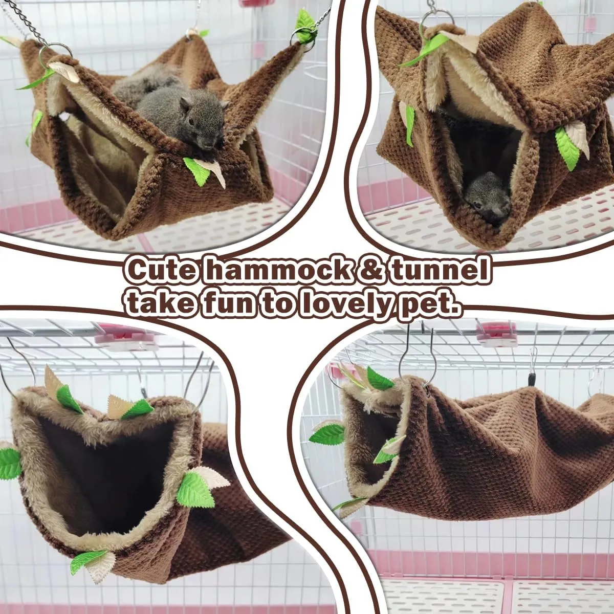 Ferret Rat Hammock Tunnel Toys Cage Accessories, Guinea Pig Hideout Tunnel, Warm Bed for Rat Ferret Guinea Pig Sleep Hide and Play (1.Hammock&Tunnel)