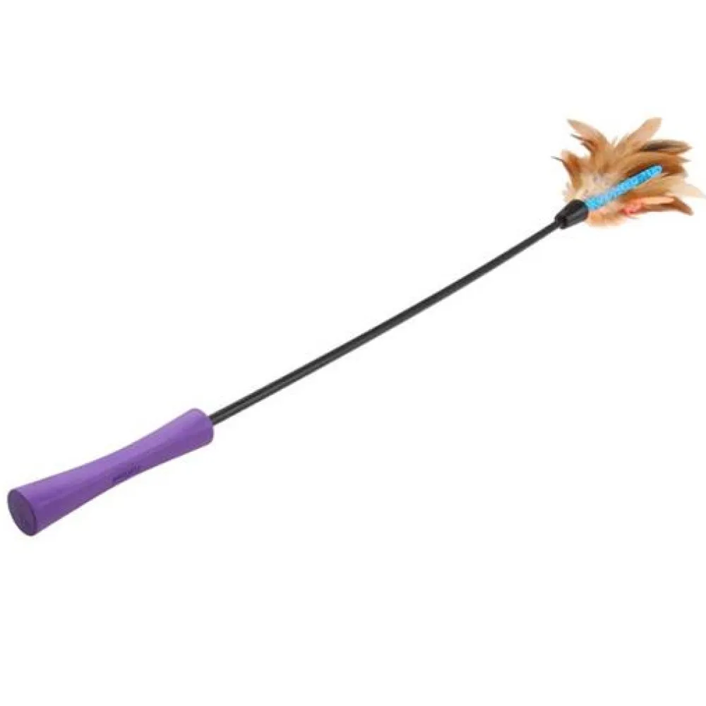 FG-GiGwi Feather Teaser Catwand with Natural feather & TPR Handle Toy for Cats (Purple/Natural)