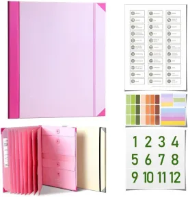 Folio Folders with Pockets, Accordion File Organizer for Paper, Bill, Important Documents Organizer for Birth Certificate, Social Security Cards, Passports, in Case I Go Missing Binder (Pink)