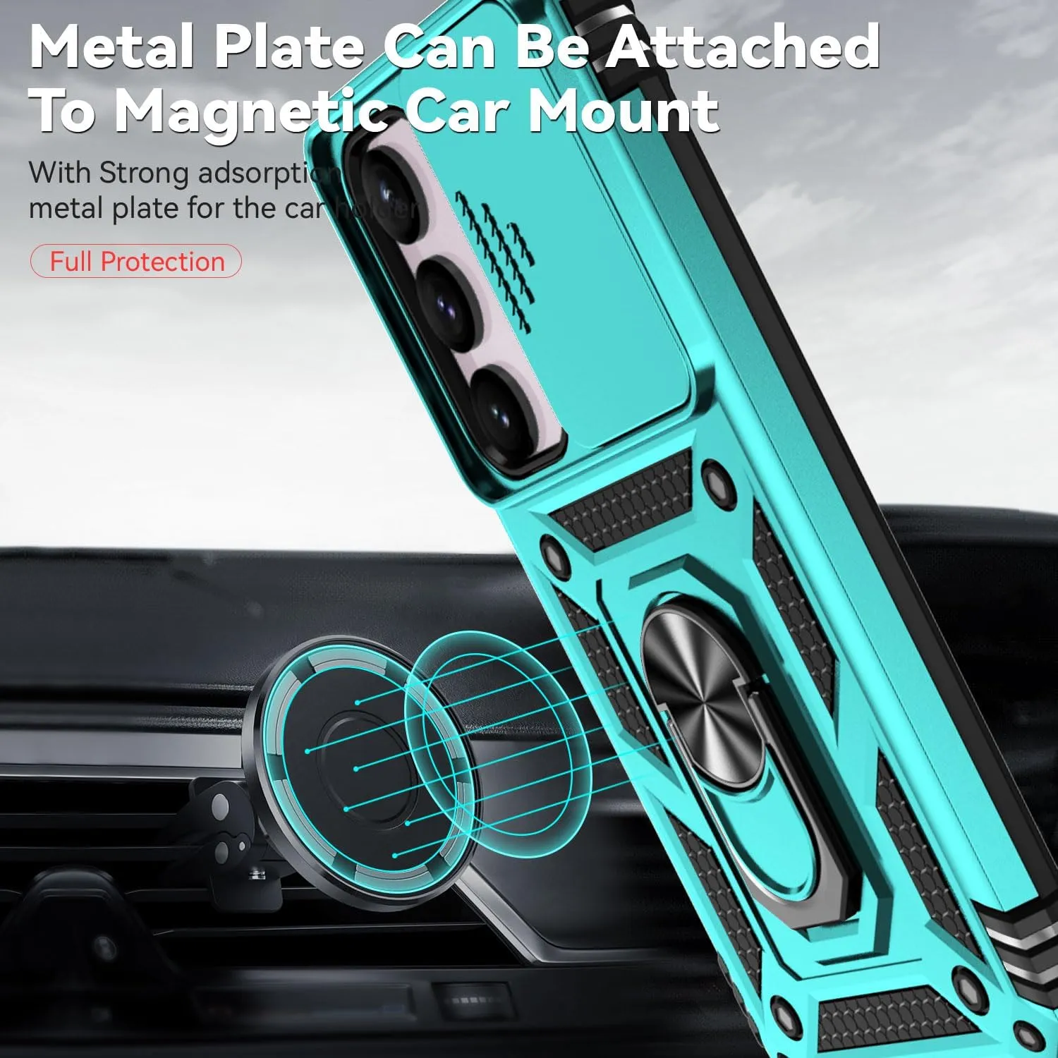 for Galaxy S23 Case,with Screen Protectors and Camera Cover,[Military Grade] 16ft.Drop Tested Cover with Magnetic Kickstand Protective Case for Samsung S23 6.1 inch, Mint
