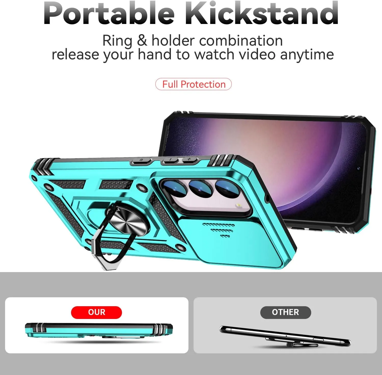 for Galaxy S23 Case,with Screen Protectors and Camera Cover,[Military Grade] 16ft.Drop Tested Cover with Magnetic Kickstand Protective Case for Samsung S23 6.1 inch, Mint