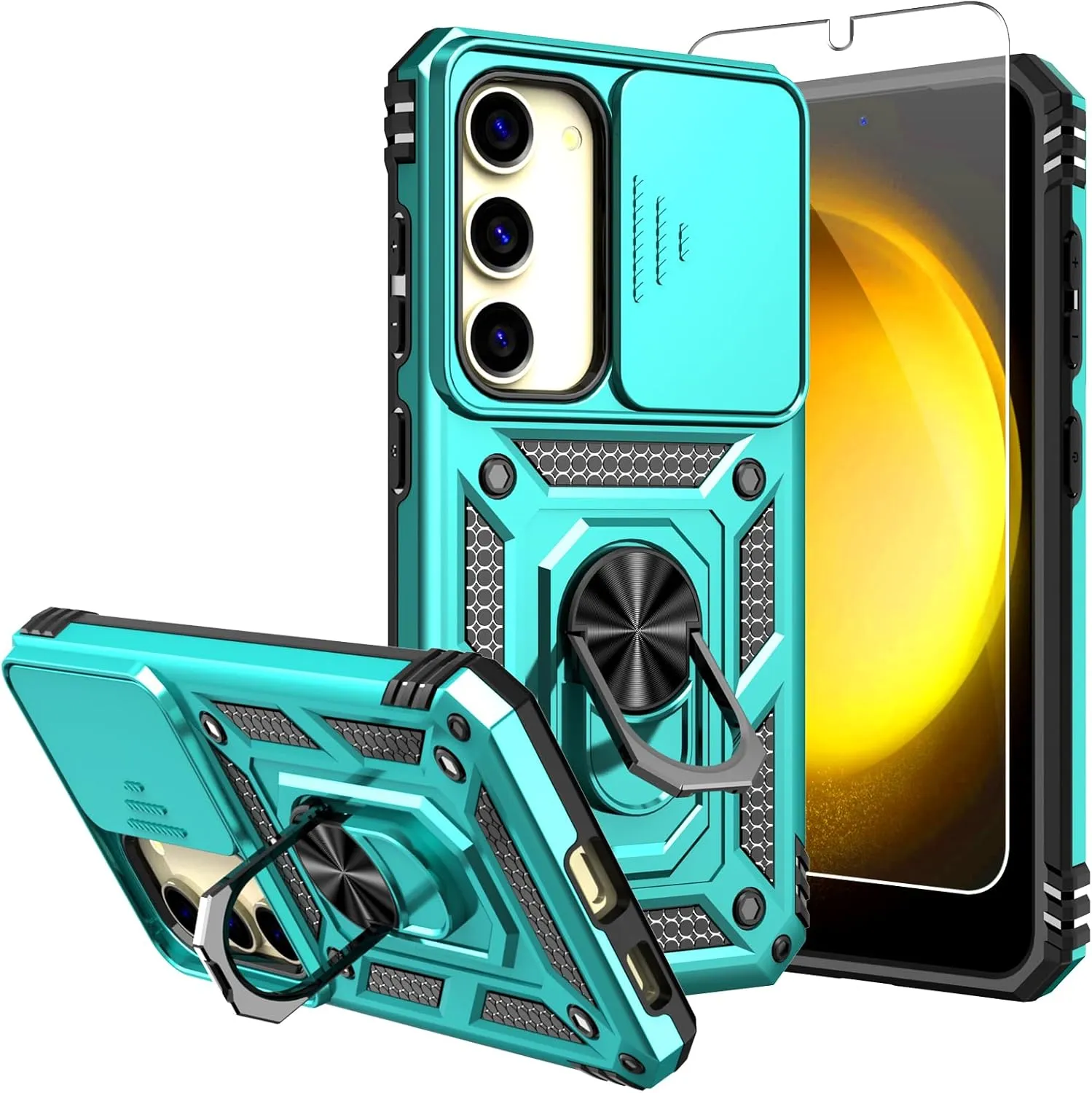 for Galaxy S23 Case,with Screen Protectors and Camera Cover,[Military Grade] 16ft.Drop Tested Cover with Magnetic Kickstand Protective Case for Samsung S23 6.1 inch, Mint