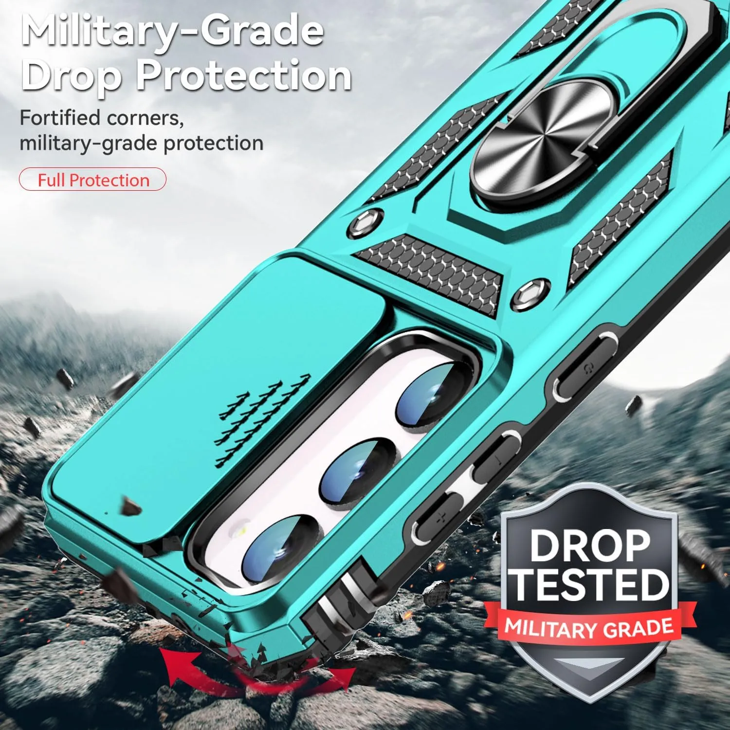 for Galaxy S23 Case,with Screen Protectors and Camera Cover,[Military Grade] 16ft.Drop Tested Cover with Magnetic Kickstand Protective Case for Samsung S23 6.1 inch, Mint