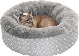 Furhaven 23" Round Donut Dog Bed for Indoor Cats & Small Dogs, Washable, For Dogs Up to 20 lbs - Plush & Diamond Print Donut Bed - Gray, Small