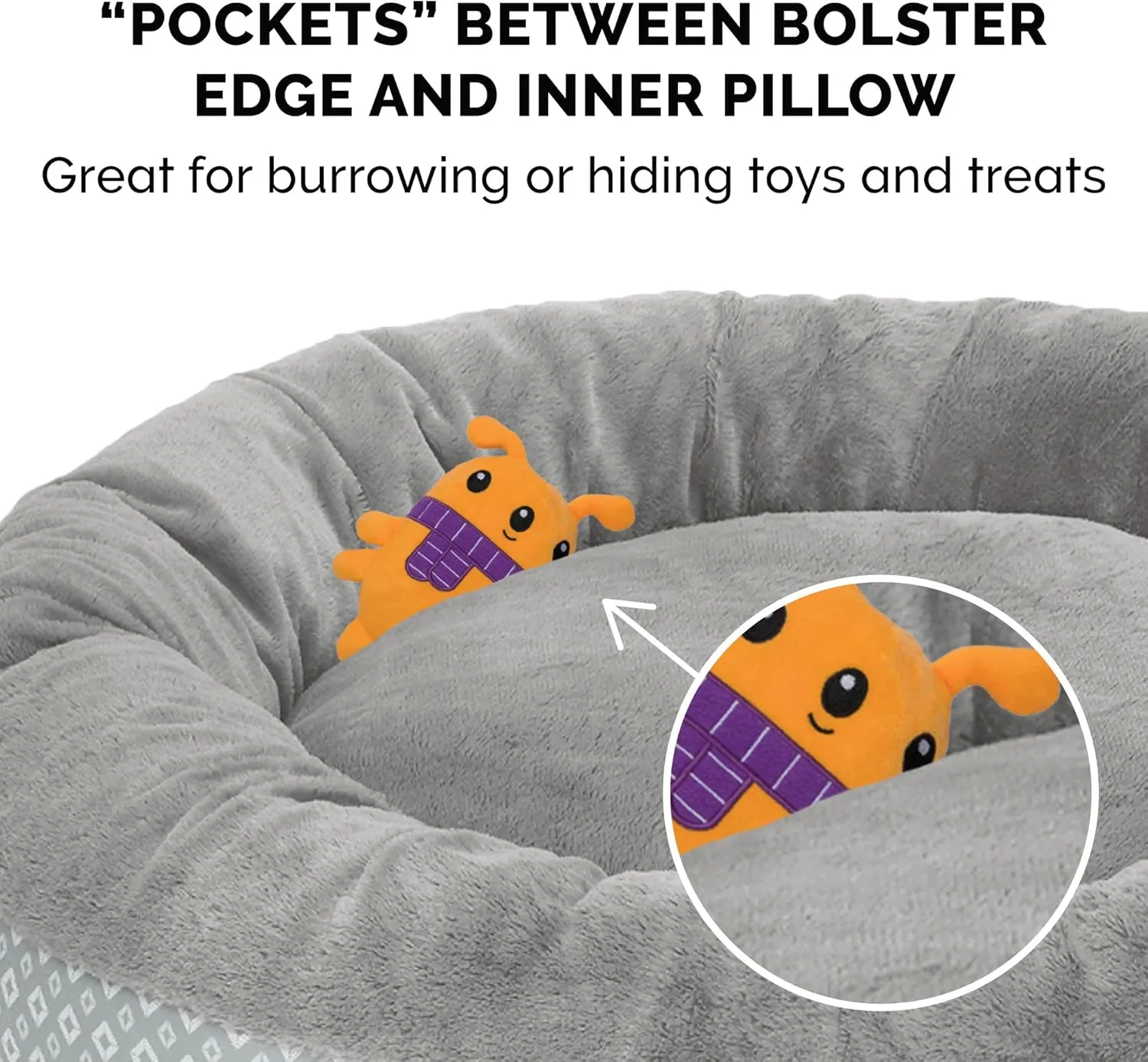 Furhaven 23" Round Donut Dog Bed for Indoor Cats & Small Dogs, Washable, For Dogs Up to 20 lbs - Plush & Diamond Print Donut Bed - Gray, Small